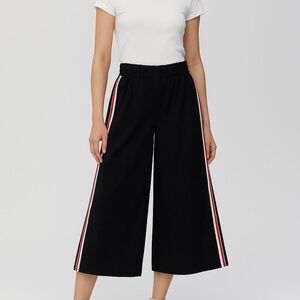 Anthropology Maeve Black Elastic Pants with Red & White Trim Stripe